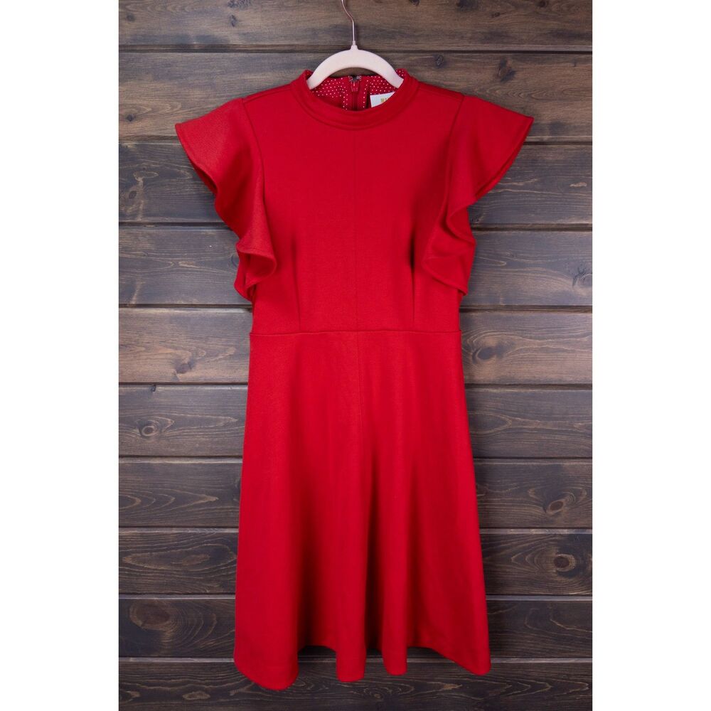 Maeve Anthropologie Deena Red Ruffle Flutter Sleeve Fit Flare Dress XS